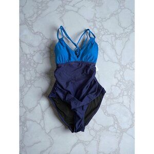 CHARMO Blue Colorblock One Piece Swimsuit Bathing Suit Size Medium NEW NWT
